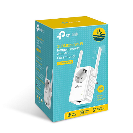 TP-LINK TL-WA860RE  N300 Wireless Range Extender with AC Passthrough, 300Mbps 2.4GHz, 802.11n/g/b, Ranger Extender mode, 1 Lan Port, WPS, 2 external a,Роутеры, Модемы, свичь, usb на lan