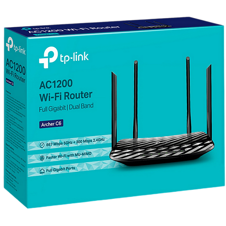 Wi-Fi AC Dual Band TP-LINK Router, "Archer C6", 1200Mbps, Gbit Ports, MU-MIMO Wi-Fi AC Dual Band TP-LINK Router, "Archer C6", 1200Mbps, Gbit Ports, MU-MIMO