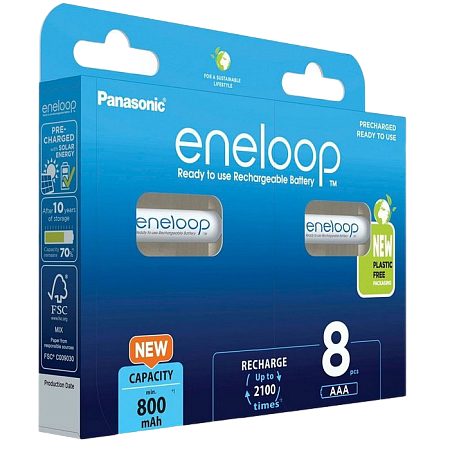  AAA  Eneloop 800mAh, Blister*8, Panasonic, BK-4MCDE/8BE