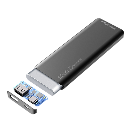 Портативное зарядное устройство Cellularline FreePower Slim 5000, 5мА·ч, Чёрный
