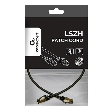 Patch Cord Cat.8  0.25m, Black, PP8-LSZHCU-BK-0.25M, Cablexpert, Low Smoke Zero Halogen (LSZH)