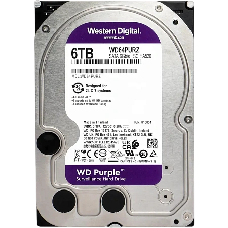 Жесткий диск Western Digital WD Purple, 3.5", 6 ТБ <WD64PURZ> Жесткий диск Western Digital WD Purple, 3.5", 6 ТБ <WD64PURZ>