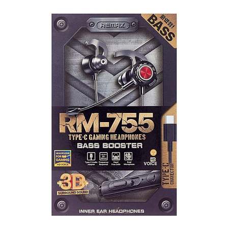 Remax Headphone Type-c RM-755 Gaming, Black-Red