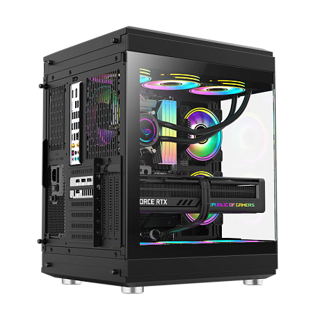 Case ATX GAMEMAX HYPE , w/o PSU, 0.8mm, 3x120mm ARGB fans, ARGB Hub, TG, Fish tank design, Dust Filt