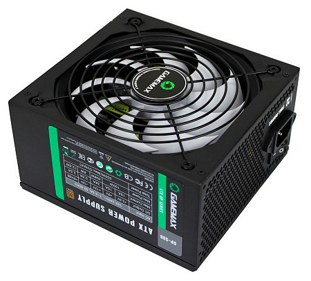 Power Supply ATX 500W GAMEMAX GP-500, 80+ Bronze, 140mm, Active PFC, DC/DC, Flat cable design, Black