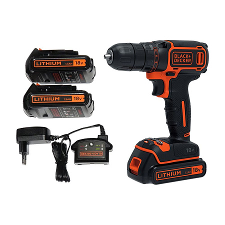 Drill/Driver Black+Decker (BDCDC18B-QW) 18V Li-Ion 2x1.5 Ah, LED, 0-650 rpm, 30 Nm