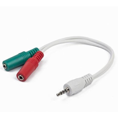 Аудио адаптер Cablexpert CCA-417W, 3.5mm 4-pin (M) - 2x 3.5mm 3-pin (F), 0,2м, Белый