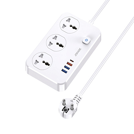 Jokade JB058 3-Outlet Universal Socket with 1C3A USB Ports (EU Plug),1,5M, White Jokade JB058 3-Outlet Universal Socket with 1C3A USB Ports (EU Plug),1,5M, White