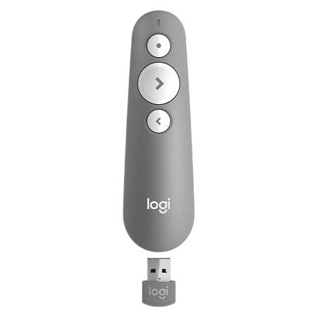 Presenter Logitech R500, Class 2 Laser, Range: 20m, Bluetooth/2.4 Ghz, 1xAAA, Grey
