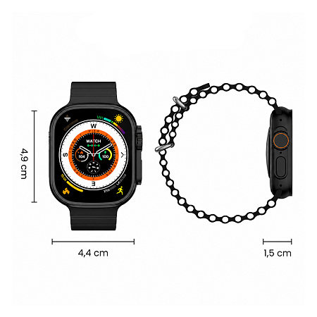 BAVIN Smart Watch Ultra 2.1" HD, 120Hz, NFC, Wireless Charging + Extra Strap, Black