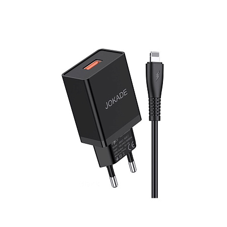 Jokade Wall Charger with Cable USB to Lightning Single Port 5A JB022, Black Jokade Wall Charger with Cable USB to Lightning Single Port 5A JB022, Black