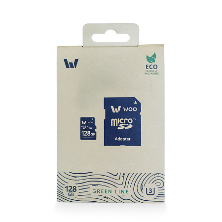 WOO MicroSD Card UHS-I (U3) (V30) + SD Adapter, Green Line, 128 GB WOO MicroSD Card UHS-I (U3) (V30) + SD Adapter, Green Line, 128 GB