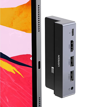 UGREEN Docking Station 5in1 for iPad Pro USB-C to 1*HDMI 4k@60Hz + 2*USB3.0 + 3.5mm + PD 100W | CM317, Silver