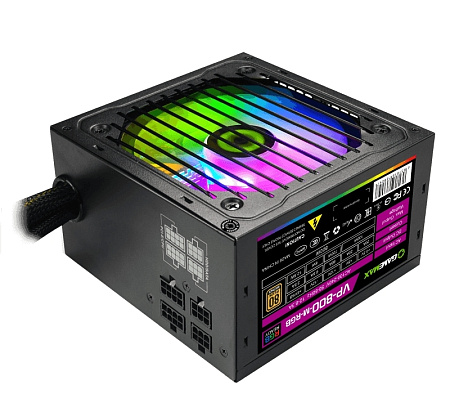 Power Supply ATX 800W GAMEMAX VP-800-RGB-M, 80+ Bronze, 120mm RGB, Active PFC, Fanless mode, Semi-mo Power Supply ATX 800W GAMEMAX VP-800-RGB-M, 80+ Bronze, 120mm RGB, Active PFC, Fanless mode, Semi-mo