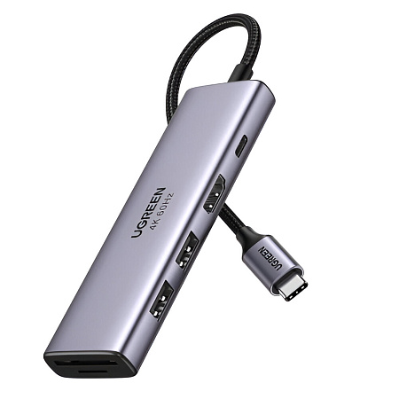 UGREEN Docking Station 6in1 USB-C to 1*HDMI 4K@30Hz + 2*USB-A 3.0 + 1*SD + 1*TF + PD 100W | CM195, Gray