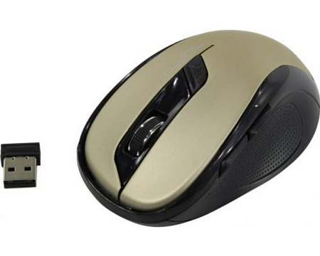 Wireless Mouse Qumo M64, Optical, 800-1600 dpi, 6 buttons, Ergonomic, 2xAAA, Bronze