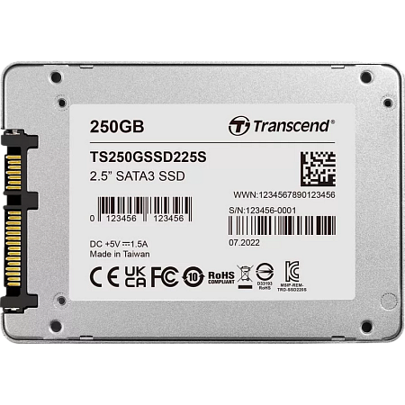 2.5" SATA SSD  250GB   Transcend SSD225S [R/W:500/330MB/s, 40K/75K IOPS, 90 TBW, 3DTLC]
