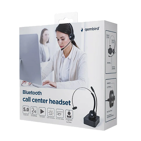 Bluetooth call center headset, mono, Black, BTHS-M-01
