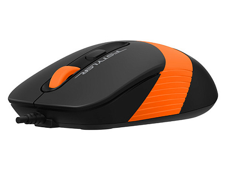 Mouse A4Tech FM10, 800-1600 dpi, 4 buttons, 108g, Ambidextrous, 4-Way Wheel, 1.5m, USB, Black/Orange