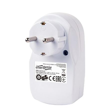 Power socket built-in, Out:1xCEE 7/4, 2xUSB, White, protective shutters, Energenie EG-ACU2-02