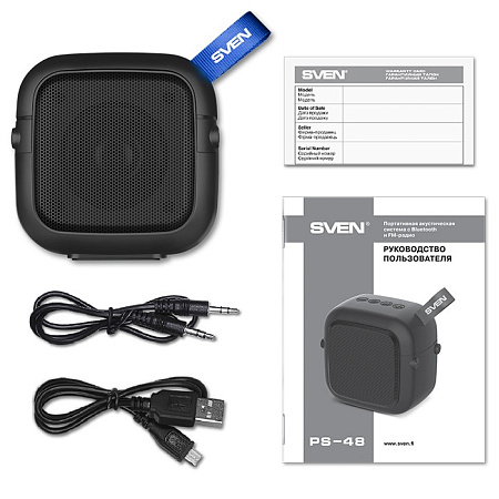 Speakers SVEN "PS- 48" Black, Bluetooth, 5W, TWS, Bluetooth, FM, USB, microSD, 500mA*h Speakers SVEN "PS- 48" Black, Bluetooth, 5W, TWS, Bluetooth, FM, USB, microSD, 500mA*h
