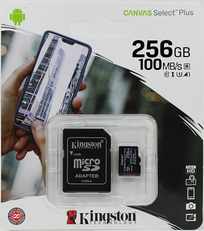 256GB microSD Class10 A1 UHS-I + SD adapter Kingston Canvas Select Plus, 600x, Up to: 100MB/s, клавиатуры ,мышки ,веб камера ,коврики ,флешки , 16gb, 32gb,64gb,128gb,256gb,512,microsd,sd