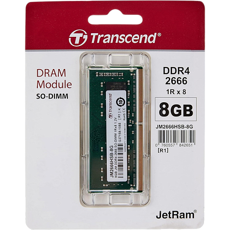 .8GB DDR4-  2666MHz  SODIMM  Transcend PC21300, CL19, 260pin DIMM 1.2V 