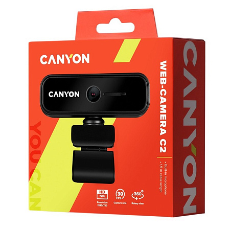 PC Camera Canyon C2, 720p/1080p (by software), Sensor 1 MP, FoV 46°, Microphone, Shutter, Black PC Camera Canyon C2, 720p/1080p (by software), Sensor 1 MP, FoV 46°, Microphone, Shutter, Black