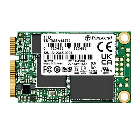 .mSATA SSD 1.0TB Transcend "TS1TMSA452T2" [R/W:560/520MB/s, 95K/85K IOPS, 1760TBW, 3M MTBF, 3DTLC]