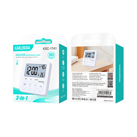 KAKU 3-in-1 Indoor Digital Clock & Hygrometer, White