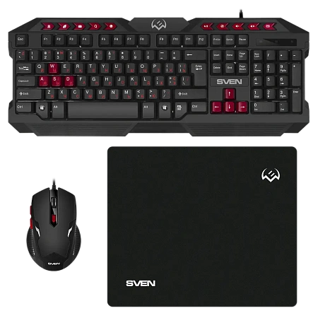 Клавиатура, мышь и коврик для мыши SVEN GS-9200, Проводное, Черный/Красный, клавиатуры ,мышки ,веб камера ,коврики ,флешки , 16gb, 32gb,64gb,128gb,256gb,512,microsd,sd