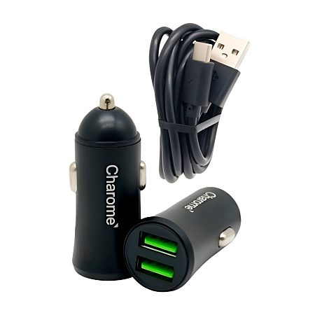 Charome Car Charger with Cable USB to Type-C C6, Black Charome Car Charger with Cable USB to Type-C C6, Black
