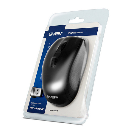 Wireless Mouse SVEN RX-220W, 800-1600 dpi, 4 buttons, 65g, Ambidextrous, 1xAA, 2.4Ghz, Black