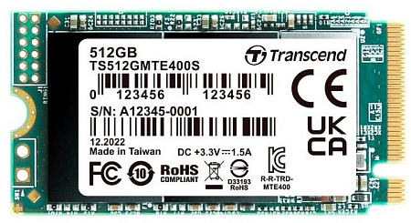 .M.2 NVMe SSD   512GB Transcend 400S [42mm, PCIe 3.0 x4, R/W:2000/900MB/s, 53/235K IOPS, 200TBW]