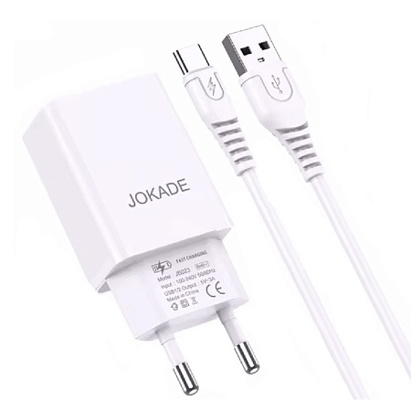 Jokade Charger Liangzi Series 2*USB-A with Cable USB-A to Type-C 1m, White Jokade Charger Liangzi Series 2*USB-A with Cable USB-A to Type-C 1m, White