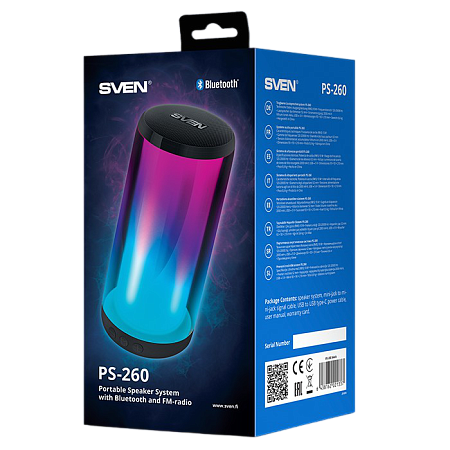 Speakers SVEN "PS-260" 10W, TWS, Bluetooth, FM, USB, microSD, 2000mA*h, Black