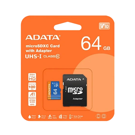 Карта памяти ADATA Premier MicroSDXC, 64Гб (AUSDX64GUICL10A1-RA1)