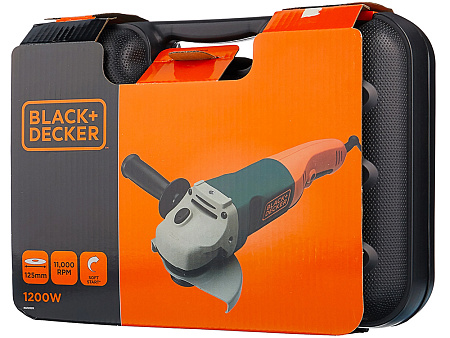 Angle Grinder Black+Decker (KG1202K-QS) 1200 W Kitbox, 125mm 11.000 rpm