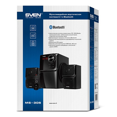 Speakers SVEN "MS-305" Bluetooth, SD-card, USB, FM, Remoute, Black, 40w / 20w + 2x10w / 2.1 Speakers SVEN "MS-305" Bluetooth, SD-card, USB, FM, Remoute, Black, 40w / 20w + 2x10w / 2.1
