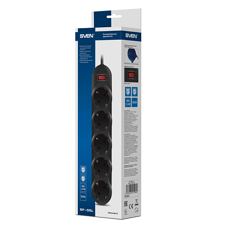 Surge Protector   5 Sockets,  1.8m,  Sven "SF-05", White, retail box, flame-retardant material