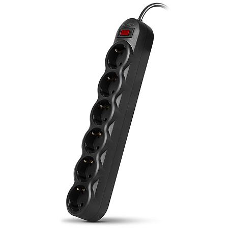Surge Protector   6 Sockets,  3.0m,  Sven "SF-06L", BLACK, Retail color box, flame-retardant