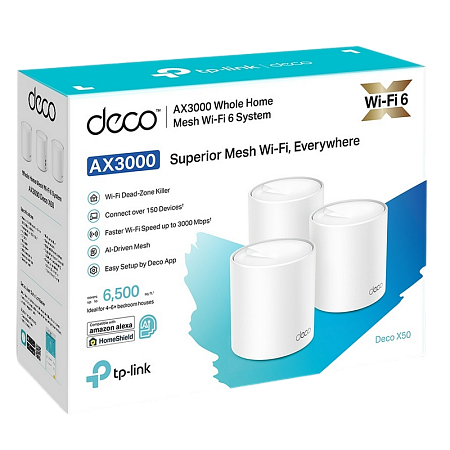 Whole-Home Mesh Dual Band Wi-Fi 6 System TP-LINK, "Deco X50(3-pack)", 3000Mbps, MU-MIMO, Gbit Ports