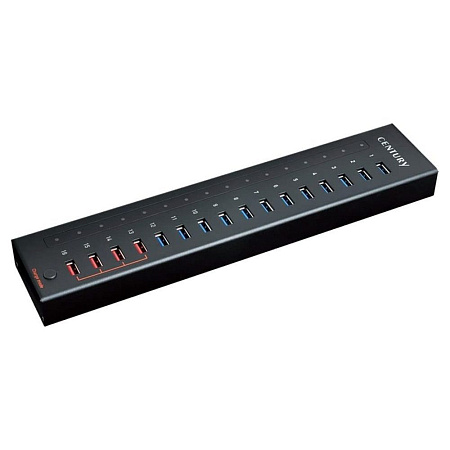 USB  3.0 Hub 16-port Century "CHM-U3P16" Black, (+Power Adapter 12V, 6.5A)