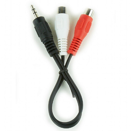 Аудио адаптер Cablexpert CCA-406, 3.5mm 3-pin (M) - 2x RCA (F), 0,2м, Чёрный