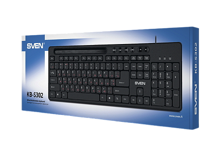 Keyboard SVEN KB-S302, Multimedia, Tray for smartphone, 1.5m, USB, EN/RU, Black Keyboard SVEN KB-S302, Multimedia, Tray for smartphone, 1.5m, USB, EN/RU, Black
