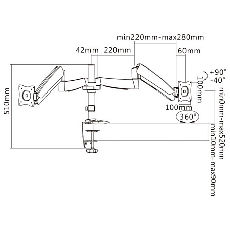 Table/desk stand for 2 monitors Reflecta FLEXO DeskPro 27-1010D 12"-27", 75x75,100x100, Max.9kg