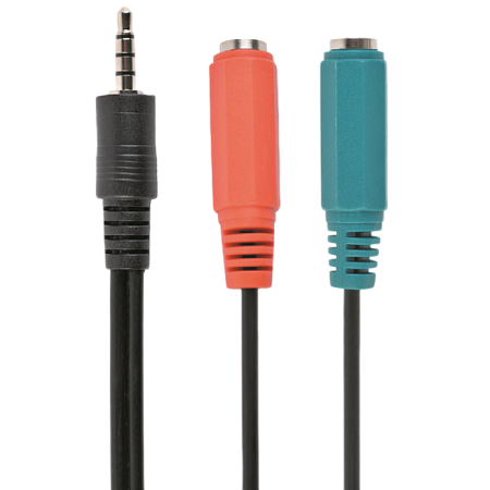 Аудио адаптер Cablexpert CCA-417, 3.5mm 4-pin (M) - 2x 3.5mm 3-pin (F), 0,2м, Чёрный