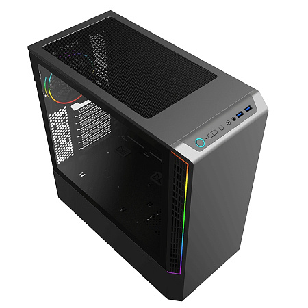 Case ATX GAMEMAX Panda, w/o PSU, 0.8/0.6mm, 1x120mm ARGB fan, 3xARGB LED strip, PWM/Rainbow HUB, Tem