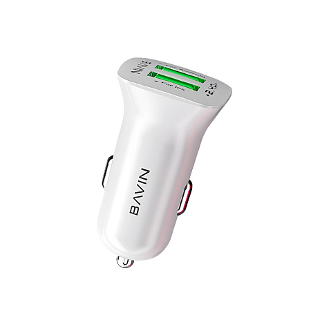 BAVIN Car Charger Dual USB 2.4A, Intelligent Output, White