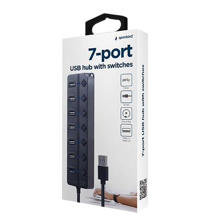 USB 2.0 Hub 7-port with switches, Gembird "UHB-U3P1U2P6P-01", Black